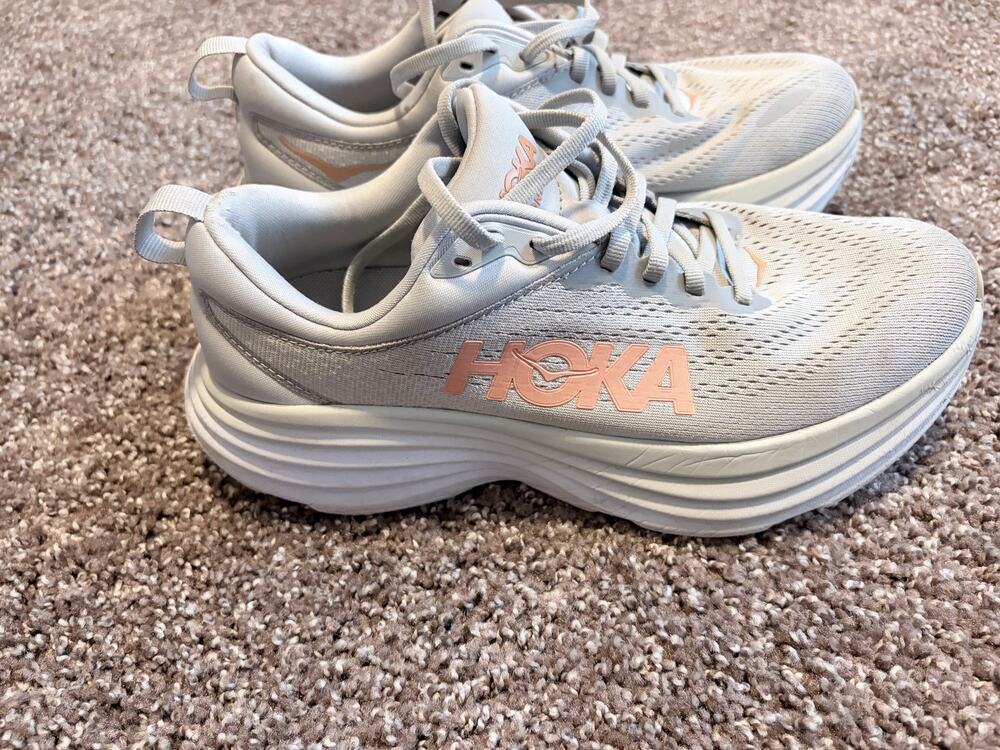HOKA Women's Bondi 8 Running Shoes Harbor Mist Lunar Rock Gray